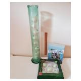 Assorted Ornaments with Lg Glass Vase