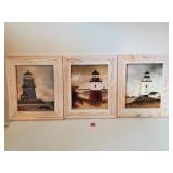 3 Wooden Frame Light House Wall Plaques