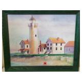 Light House Print/Litho with Green Frame