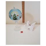 Glass Christmas Candle Lamp & Cherib Vase
