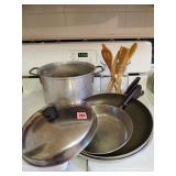 2 Ware Ever Fry Pans, 3 Assorted Kitchen & Wooden