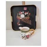 Hand Painted Creamer Pitcher & Tray