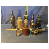 Brown glass and pottery