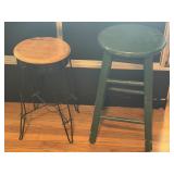 Stools, 2 of them one wood one metal