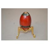 Wood Sewing Egg Brass Stand Inside Storage