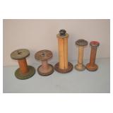 Lot of 5 Wood Spools