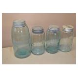 4 Blue Mason Jars