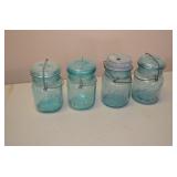 Lot of 4 Ball Blue Pint Jars with Lids