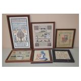 Lot of 6 Vintage Framed Cross Stitch