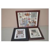 Lot of 3 Framed Cross Stitch