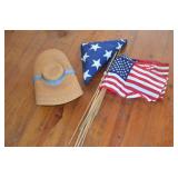 Lot of Flags & Straw Hat