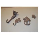 Lot of 4 Cast Iron Horse Coat Hooks