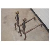 Set of Cast Iron Fireplace Dogs w/ Horseshoes