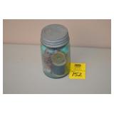 Blue Ball Jar of  Thread Spools