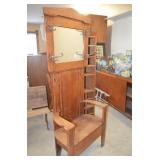 Oak Hall Seat w/ Mirror and Storage Under Seat