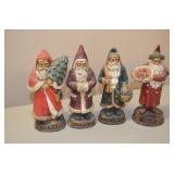 Lot of 4 Wood Carved Santas