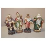 4 Hand Carved Wood Santas