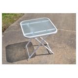 White Metal Folding Glass Top Table