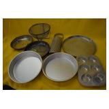 Lot of Metal Kitchen Items and Pie Pans