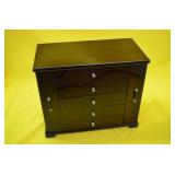 Wood Jewelry Chest 4 Drawers, 2 Wings, Lift Top