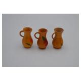 Lot of 3 Hand Painted Miniature Wood Pitchers