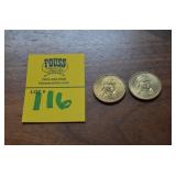 Lot of 2 John Adams Gold Colored $1 Coins