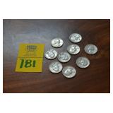 Lot of 9  90% SILVER Quarters 1963