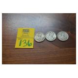 Lot of 3 Walking Liberty 90% SILVER Half Dollar