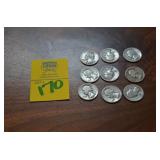 Lot of 9  90% SILVER Quarters 1942