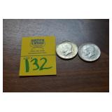 Lot of 2 90% Silver 1964 Half Dollar Coins