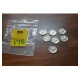Lot of 7  90% SILVER Quarters 1958