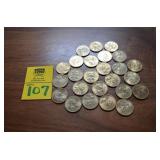 One Roll of 25 Sacagawea Gold Colored $1 Coins