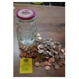 Snowman Jar of Unsorted Pennies