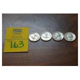 Lot of 4  90% SILVER Quarters 1964