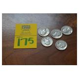 Lot of 5  90% SILVER Quarters 1953-56