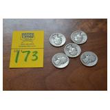Lot of 5  90% SILVER Quarters  1946