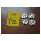 Lot of 4  90% SILVER Quarters   1945