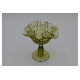 Vintage Fenton Green Thumbprint Glass Compote