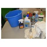 Bucket of Cleaning Supplies & Towels