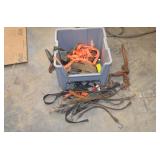 Large Tote of Binders, Tie Downs, Straps