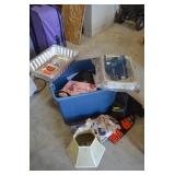 Large Tote of Sheets, Bedding, Craft Items