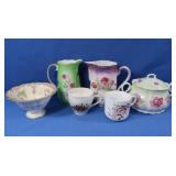 2 Vintage Mustache Mugs, Porcelain Dishes-Poland,