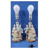 2 Bisque Japan-made Lamps- 1 w/broken head (incl)