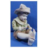 Vintage Porcelain Sitting Boy on Apple