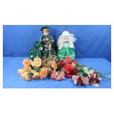 2 Dolls w/Hand Crocheted Dress, Faux Flowers