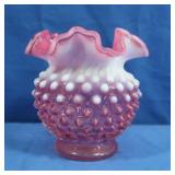 Vintage Fenton Cranberry Opalescent Hobnail Rose