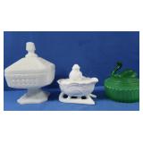 Westmoreland Lidded Santa, Green Depression