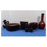 19 pcs Avon Cape Cod Ruby Red Plates, Bowls, S&P