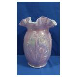 Vintage Fenton Iridescent Ruffled Vase-Daffodils