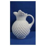 Vintage Fenton Hobnail Milk Glass Crimped Pitcher